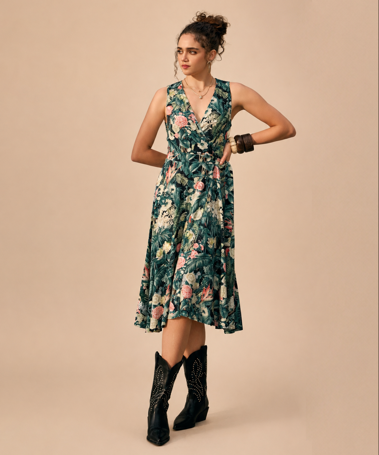 Floral Printed Wrap around Midi Dress